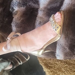 Michael Kors Holiday Gold Heels with Gemstone Bling Size 7 1/2